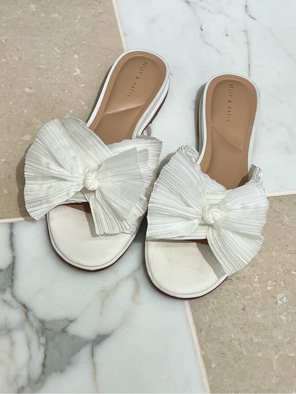 Kelly & Katie Ivory Pleated Bow Slide Mules